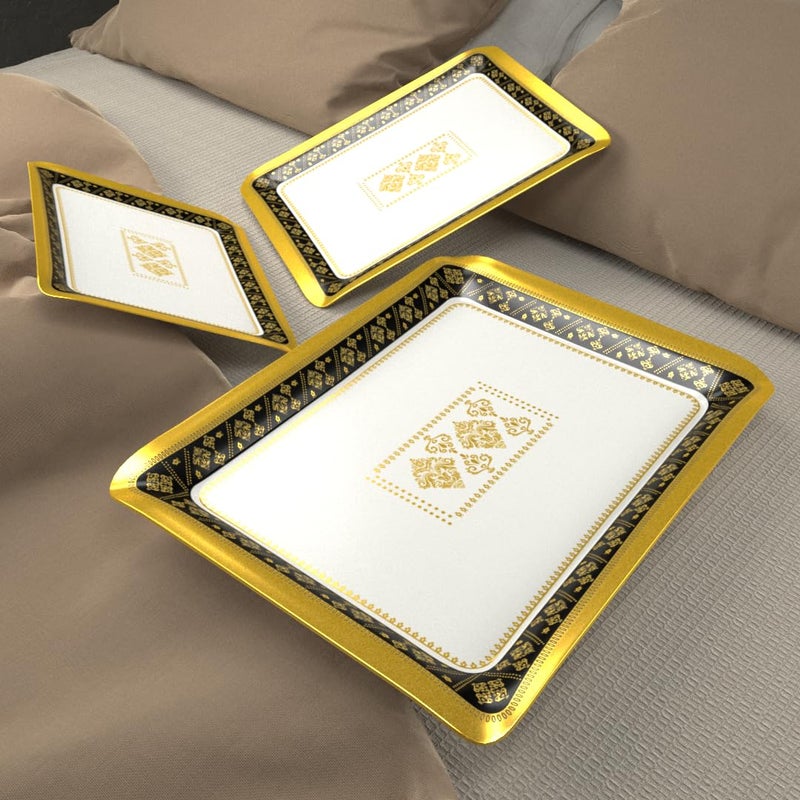 Castleite Valencia Series Melamine Trays Set of 3 with Handles for Serving Snacks or Tea - A Designer Tray Medley for Home or Cafe Use (Soriana) - Image 1