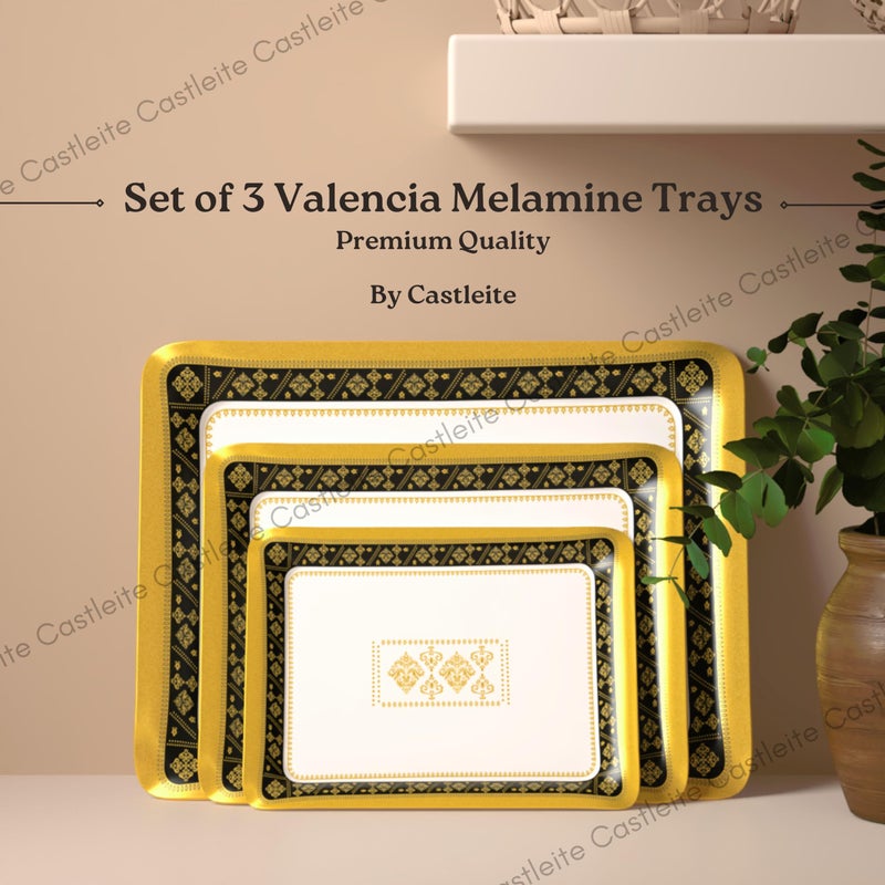 Castleite Valencia Series Melamine Trays Set of 3 with Handles for Serving Snacks or Tea - A Designer Tray Medley for Home or Cafe Use (Soriana) - Image 2