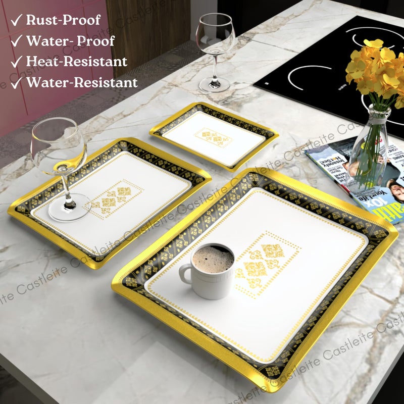 Castleite Valencia Series Melamine Trays Set of 3 with Handles for Serving Snacks or Tea - A Designer Tray Medley for Home or Cafe Use (Soriana) - Image 4