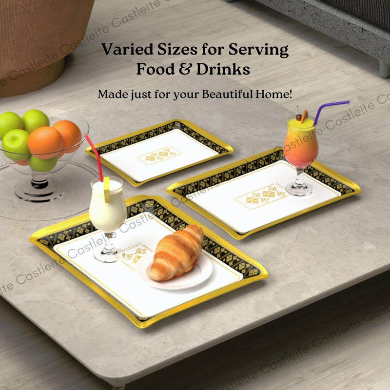Castleite Valencia Series Melamine Trays Set of 3 with Handles for Serving Snacks or Tea - A Designer Tray Medley for Home or Cafe Use (Soriana) - Image 5