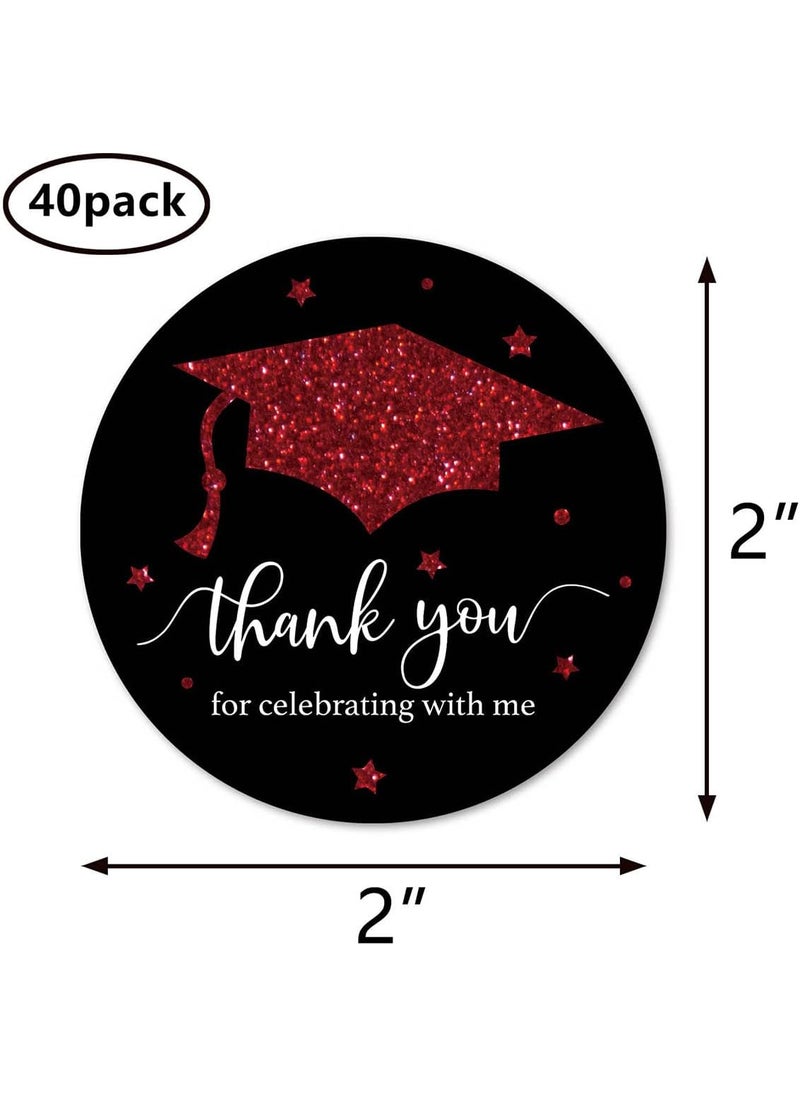 MAGJUCHE Red Black Graduation Thank You Stickers Congrats Grad Party Favor Sticker Labels 40Pack 2in  - Image 4