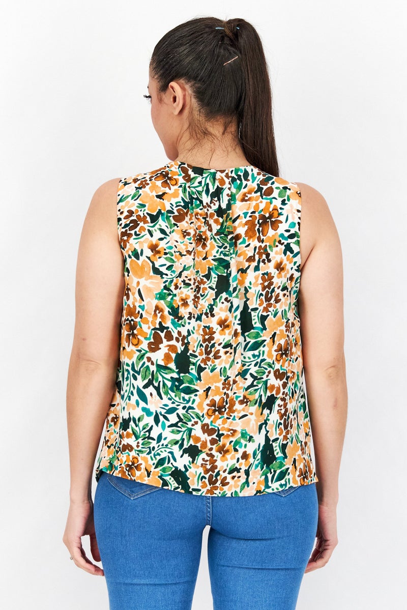 joie Women Knot Neck Sleeveless Allover Print Top, Green Combo - Image 3
