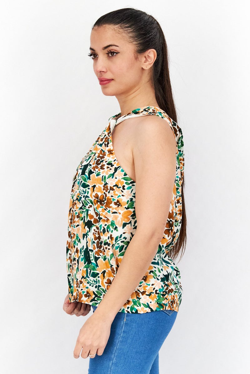 joie Women Knot Neck Sleeveless Allover Print Top, Green Combo - Image 4