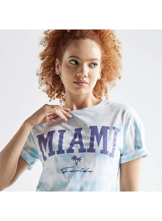 Splash FAV Miami Print T-shirt with Crew Neck and Drop Shoulder Sleeves