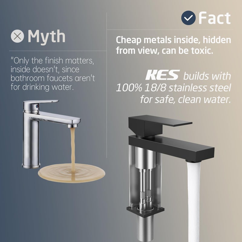 KES Black Bathroom Faucet & Bathroom Sink Drain Without Overflow, Single Handle Type Faucet with Pop Up Drain Stopper Stainless Steel Matte Black, L3156ALFF12-BK-C1 - Image 5