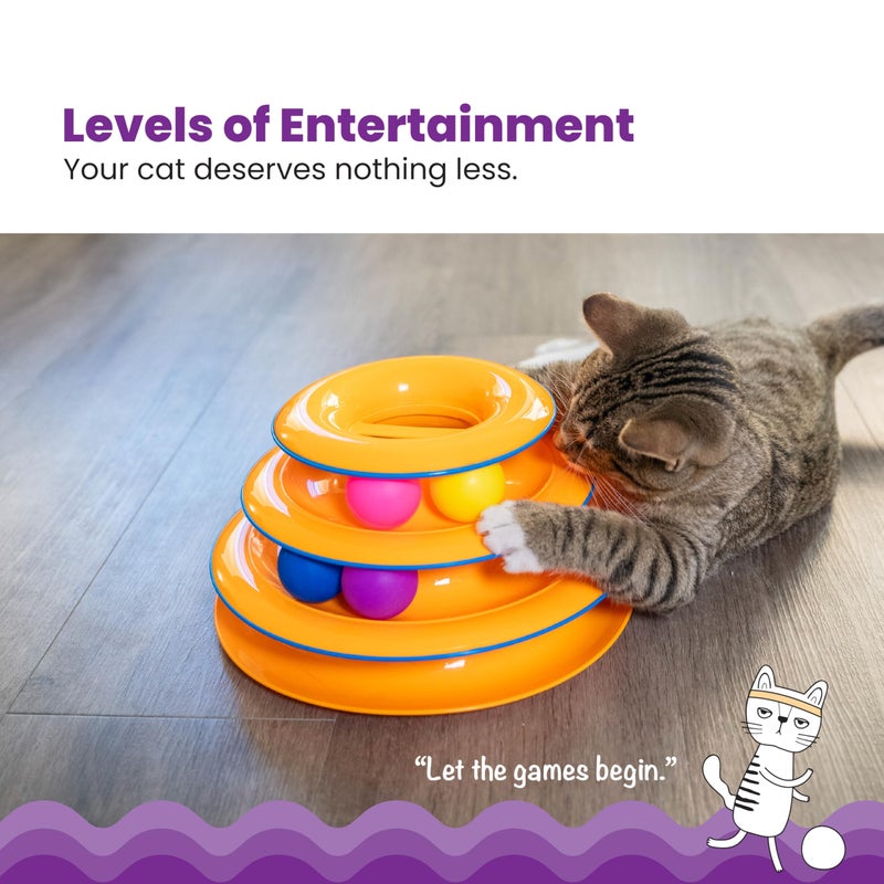 Catstages Tower of Tracks Cat Toy â€“ 3-Level Track Tower with 6 Balls, Interactive Cat Toy for Indoor Enrichment - Image 2