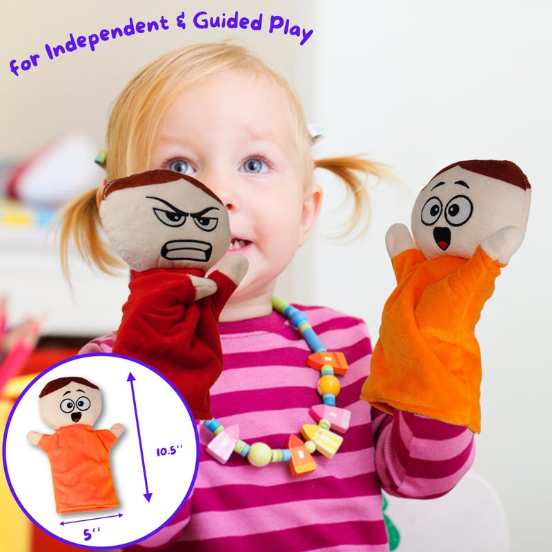 4E's Novelty Feeling Hand Puppets for Kids with 6 Emotions, with Moveable Arms, Soft Plush Hand Puppets for Toddlers, Early Education Toys, Social Emotional Learning Activities - Pack of 6 - Image 4