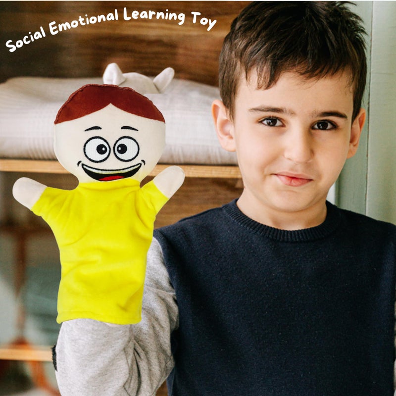 4E's Novelty Feeling Hand Puppets for Kids with 6 Emotions, with Moveable Arms, Soft Plush Hand Puppets for Toddlers, Early Education Toys, Social Emotional Learning Activities - Pack of 6 - Image 5