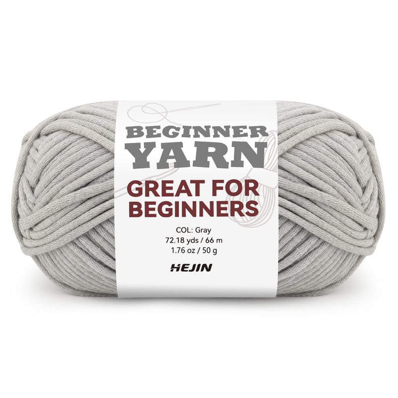 HEJIN 60g Grey Yarn for Crocheting and Knitting;66m (72yds) Cotton Yarn for Beginners with Easy-to-See Stitches;Worsted-Weight Medium #4;Cotton-Nylon Blend Yarn for Beginners Crochet Kit Making - Image 1