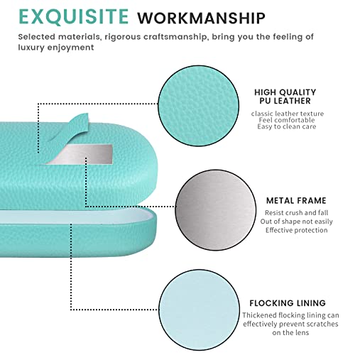 molshine Hard Shell Leather Sunglasses Case,Classic Large Glasses Case for Women Men,Sunglass Eyeglasses (Cyan) - Image 4