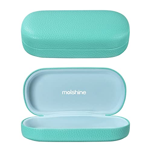 molshine Hard Shell Leather Sunglasses Case,Classic Large Glasses Case for Women Men,Sunglass Eyeglasses (Cyan) - Image 1