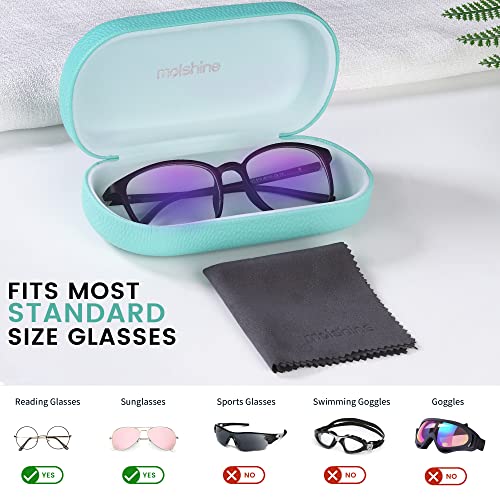 molshine Hard Shell Leather Sunglasses Case,Classic Large Glasses Case for Women Men,Sunglass Eyeglasses (Cyan) - Image 3