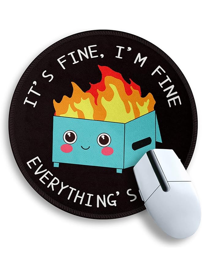 erorex Dumpster On Fire Round Mouse Pad 8.6 X 8.6 Inch Funny Mousepad For Laptop Gaming Stitched Edge Non Slip Rubber Base Home Office Decor Desk Accessories - Image 1