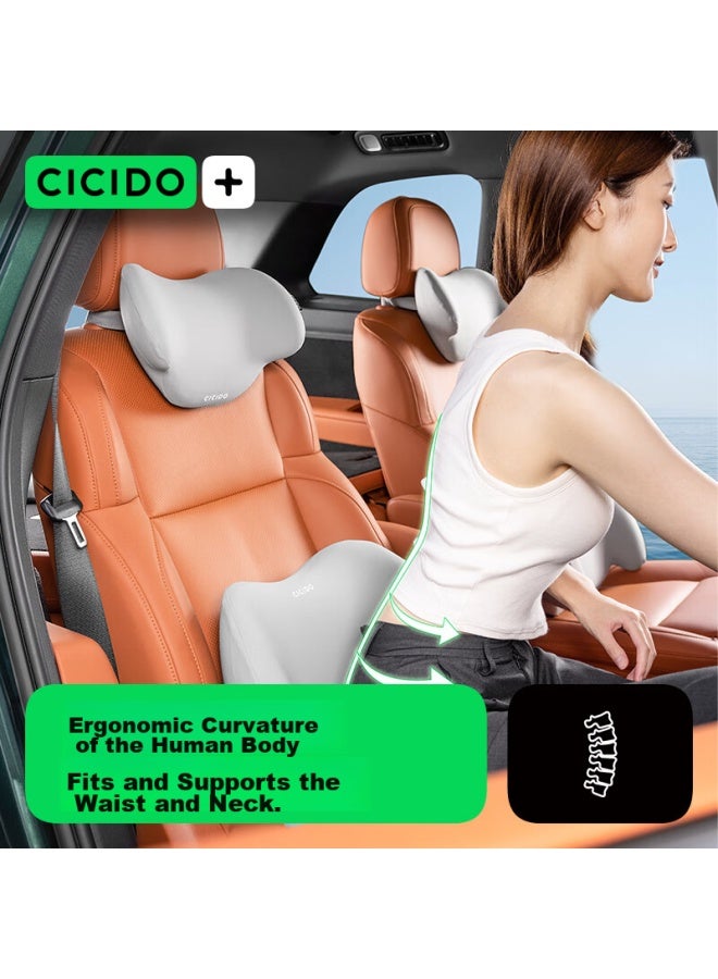 Cicido Car Headrest And Lumbar Support Set, Neck Pillow, Back Cushion, Lumbar Support, Car Seat Backrest, Car Cushion - Image 2
