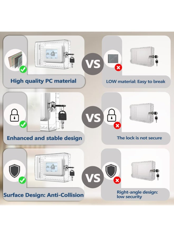 TLAXCA Large Thermostat Lock Box Cover with Key, Clear Thermostat Cover with Lock Compatible With Honeywell Home Thermostat On Wall, AC Lock Box Cover with Key Fits Thermostats 12.7cm H x 15.2cm W or Smaller - Image 3