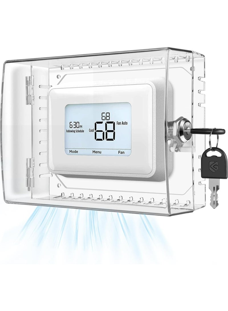 TLAXCA Large Thermostat Lock Box Cover with Key, Clear Thermostat Cover with Lock Compatible With Honeywell Home Thermostat On Wall, AC Lock Box Cover with Key Fits Thermostats 12.7cm H x 15.2cm W or Smaller - Image 1