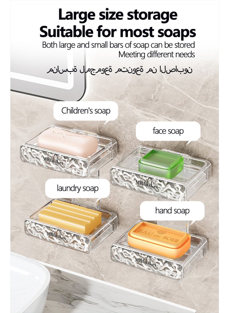 نايزان صينية صابون شفافة مزدوجة الطبقة (للاستخدام في الحمام)، رف صابون مثبت على الحائط صندوق صابون مزدوج الطبقة مع تصريف تلقائي، مناسب لغرف الاستحمام والحمامات وأحواض الاستحمام وأحواض المطبخ، لا يحتاج إلى ثقب في الصينية - Image 5