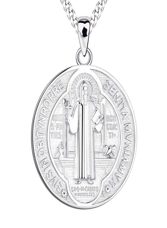 FJ Saint Benedict Necklace 925 Sterling Silver Patron St Benedict Medal Pendant Amulet Protection Religious Jewelry for Men Women - Image 1