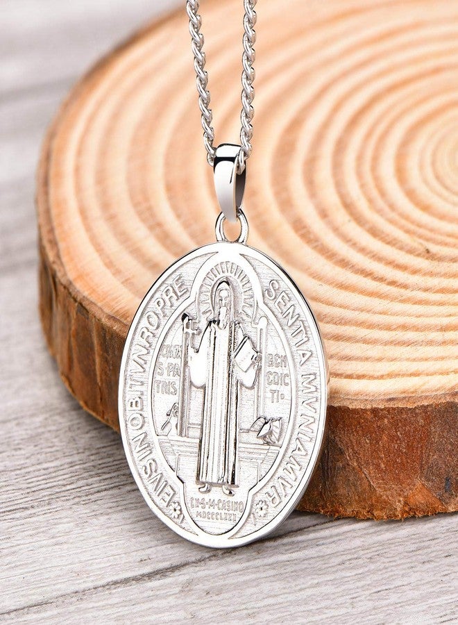 FJ Saint Benedict Necklace 925 Sterling Silver Patron St Benedict Medal Pendant Amulet Protection Religious Jewelry for Men Women - Image 4