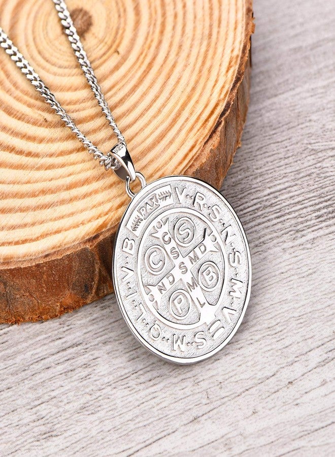 FJ Saint Benedict Necklace 925 Sterling Silver Patron St Benedict Medal Pendant Amulet Protection Religious Jewelry for Men Women - Image 5
