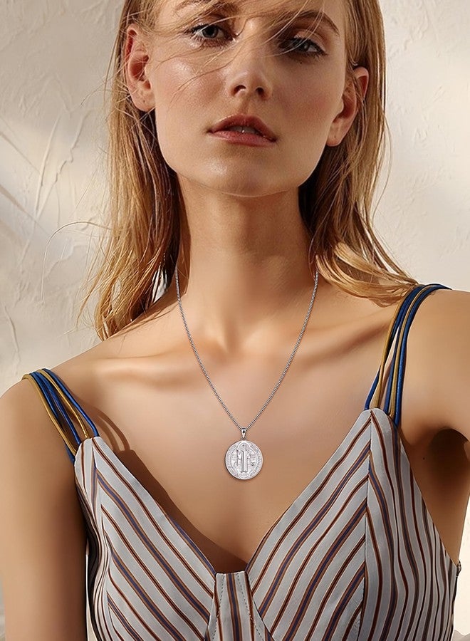 FJ Saint Benedict Necklace 925 Sterling Silver Patron St Benedict Medal Pendant Amulet Protection Religious Jewelry for Men Women - Image 3