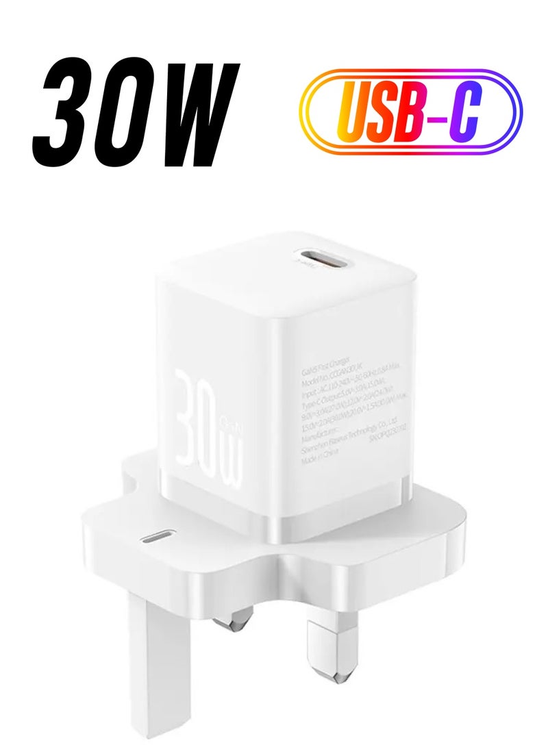 بيسوس USB C Plug 30W GaN5 Pro شاحن سريع PD 3.0 شحن USB-C محول الطاقة نوع C شاحن حائط متوافق مع iPhone 15 Pro/15 Plus/14/13/12، iPad Air، MacBook Air، Samsung S23، Xiaomi، Oneplus، إلخ أبيض - Image 1