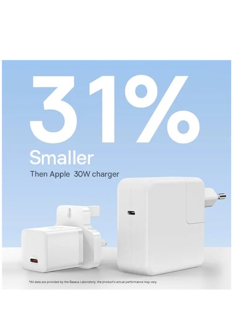 بيسوس USB C Plug 30W GaN5 Pro شاحن سريع PD 3.0 شحن USB-C محول الطاقة نوع C شاحن حائط متوافق مع iPhone 15 Pro/15 Plus/14/13/12، iPad Air، MacBook Air، Samsung S23، Xiaomi، Oneplus، إلخ أبيض - Image 3