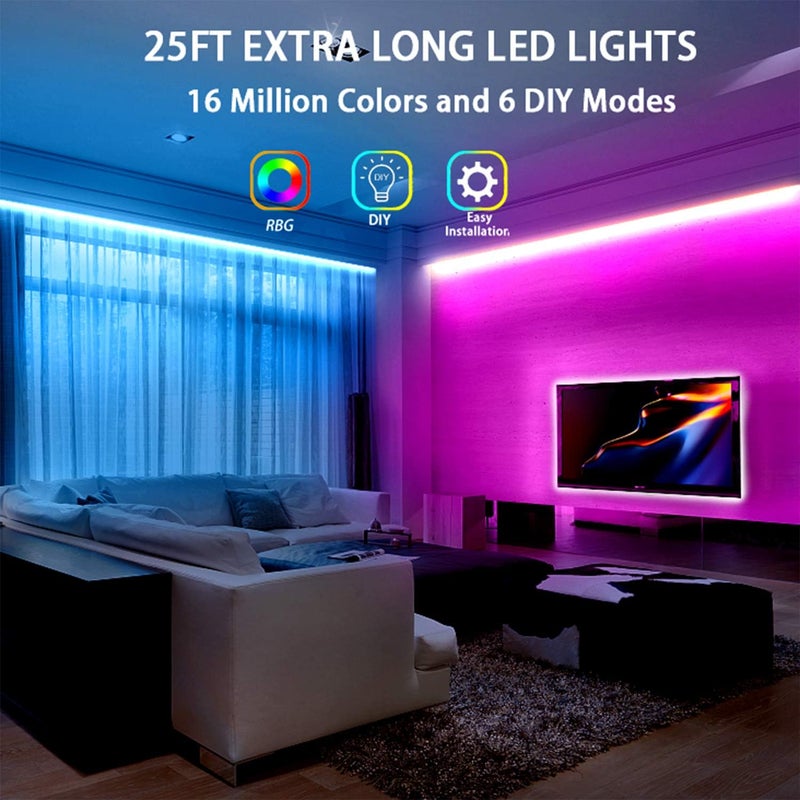 dalattin Led Lights for Bedroom 25ft RGB 5050 Led Strip Lights Color Changing Kit with 44 Keys Remote Controller and 12V Power Supply Led Light Strips Indoor Decoration,Easter Decor - Image 2