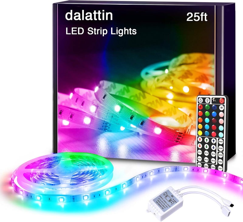 dalattin Led Lights for Bedroom 25ft RGB 5050 Led Strip Lights Color Changing Kit with 44 Keys Remote Controller and 12V Power Supply Led Light Strips Indoor Decoration,Easter Decor - Image 1