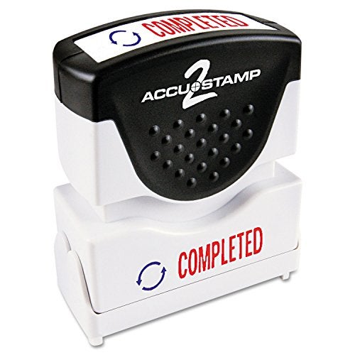 ACCUSTAMP2 035538 Pre-Inked Shutter Stamp with Microban, Red/Blue, Completed, 1 5/8 x 1/2 - Image 1
