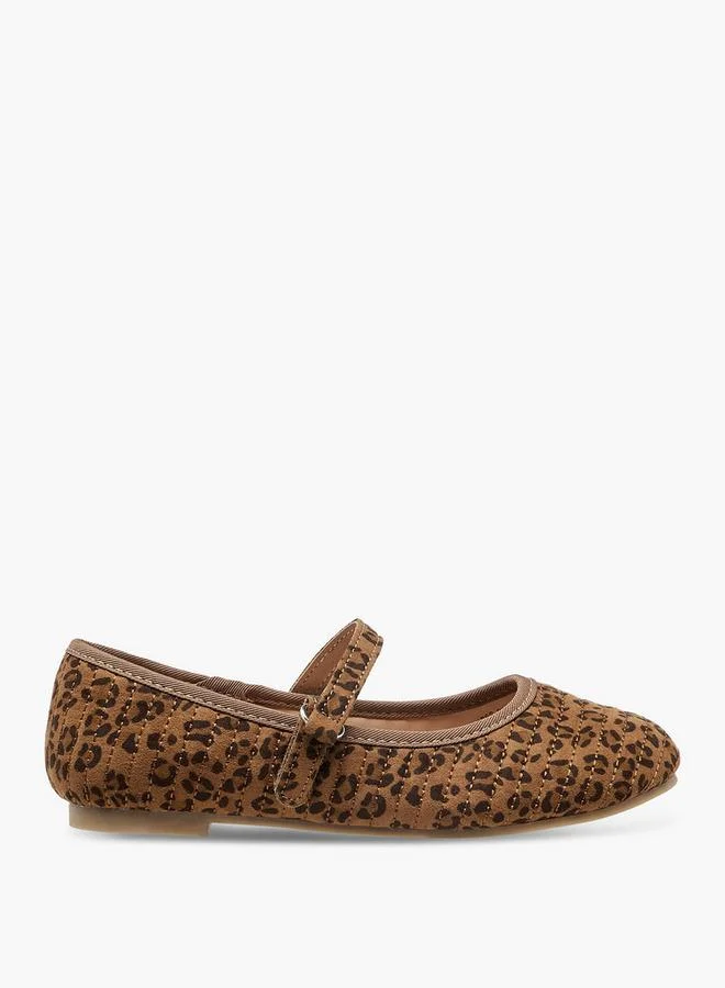 جونيورز Animal Print Ballerina Shoes With Hook And Loop Closure