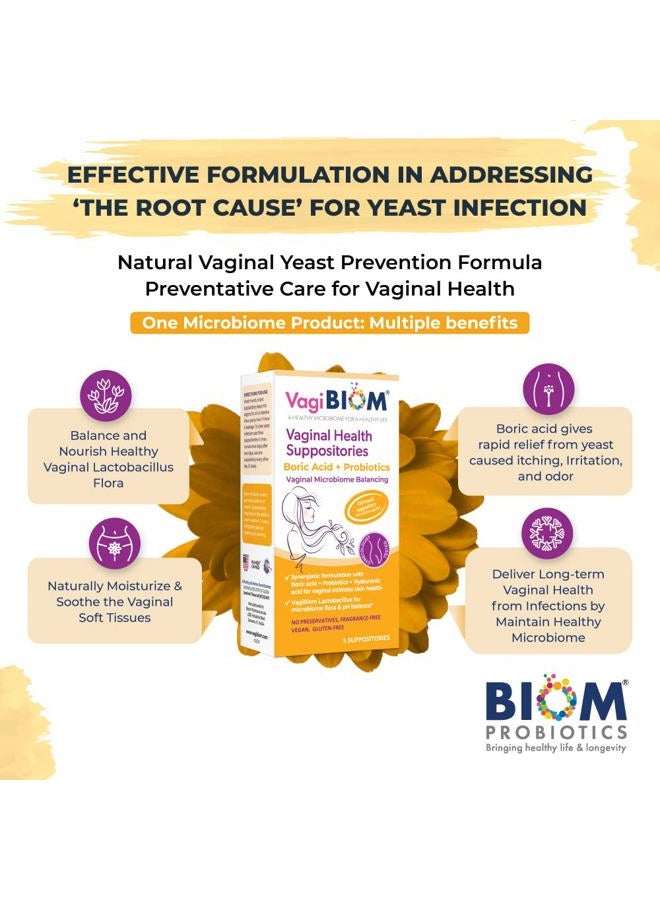 VagiBiom Boric Acid Suppositories with Lactobacillus: Microbiome Flora Balance; Balance and Nourishes Healthy Flora; Paraben-Free Preservative-Free (5count) - Image 4