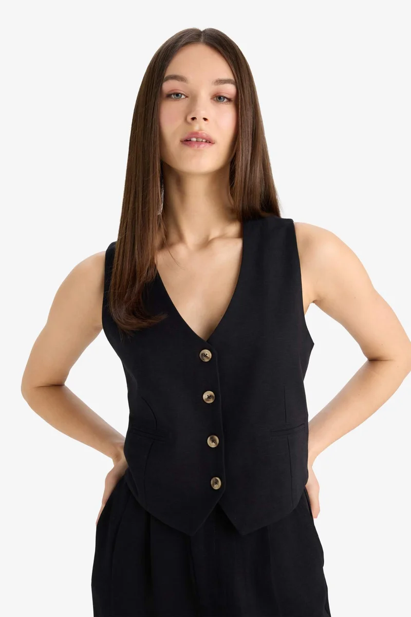 ديفاكتو V-Neck Linen Blend Blazer Vest