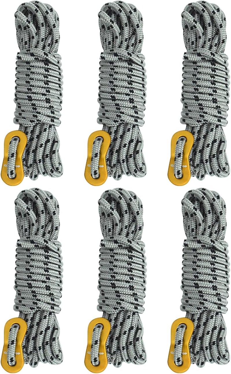 GEERTOP 6 Pack 5 mm Guy Lines Ultralight Tent Cords with Aluminum Adjuster Tensioner Outdoor Camping Guylines Ropes for Tent Tarp, Canopy Shelter, Climbing, Hiking Backpacking Survival Gear - Image 1