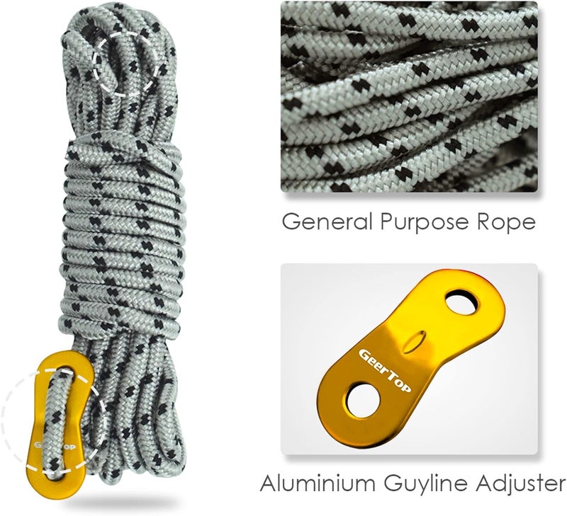 GEERTOP 6 Pack 5 mm Guy Lines Ultralight Tent Cords with Aluminum Adjuster Tensioner Outdoor Camping Guylines Ropes for Tent Tarp, Canopy Shelter, Climbing, Hiking Backpacking Survival Gear - Image 3