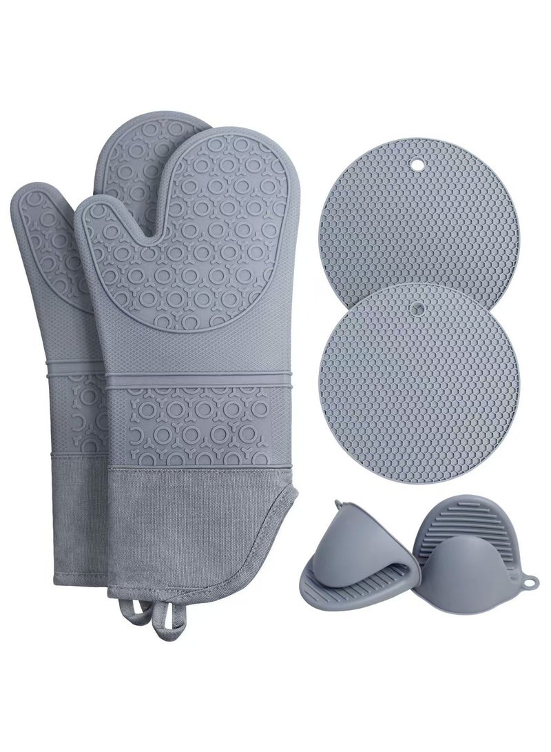 6 pcs Oven Mitts and Pot Holders Sets for Kitchen，Extra Long Silicone Oven Gloves with Non Slip Hot Pads Potholders and Pinch Mitts for Baking Cooking  - Image 1