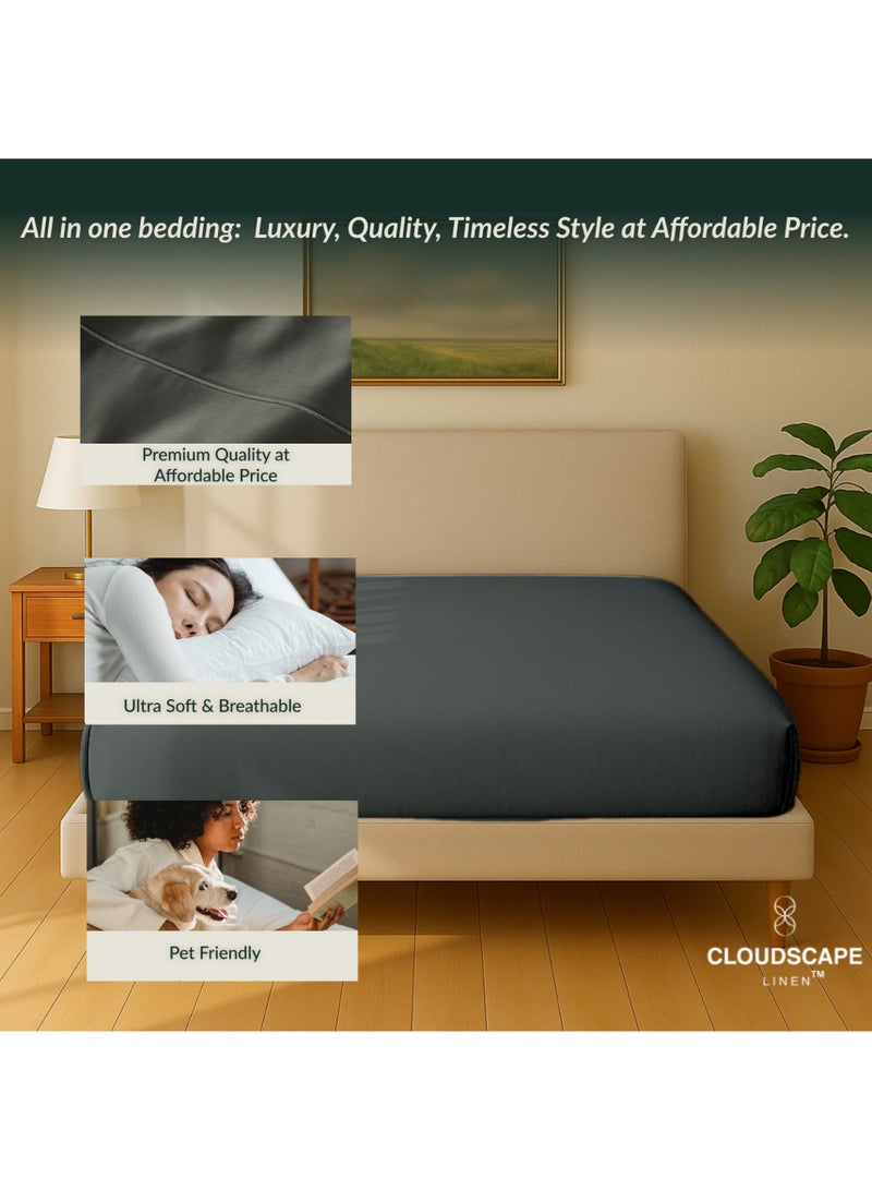 كلاود سكيب لينين Cloud Scape Linen 600 Thread Count Egyptian Cotton Fitted Sheet ( Super King, Charcoal) - Image 4