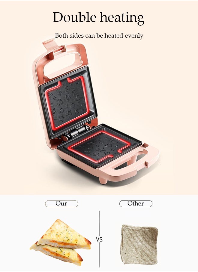 DUNISO - Sandwich Maker, Multifunctional Waffle Maker, Home Kitchen Toaster, Portable Breakfast Machine, Double Sided Heating, Non Stick Coating, Suitable For Baking Bread, Waffles, Donuts, Grilled Meat, Fried Eggs, 215 * 153 * 105 mm - Image 1