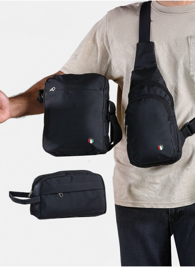 Fabreek Men (Cross, Traingle & Small Handbag) Set for Men Black  - Image 2