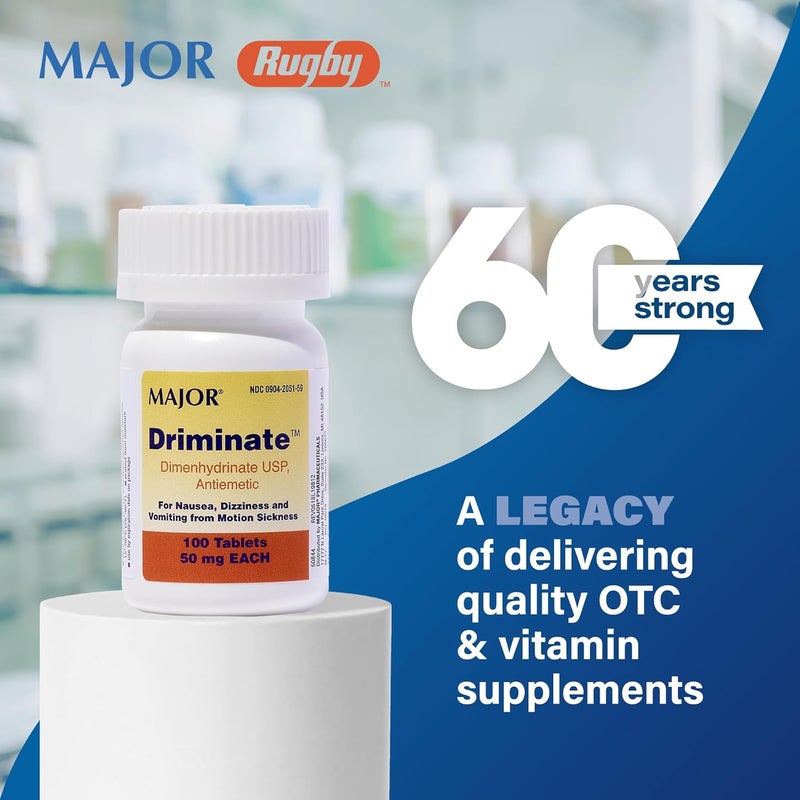 MAJOR Driminate - Dimenhydrinate 50mg Motion Sickness Tablets - Anti-Nausea Medicine - 100 Count - Image 2
