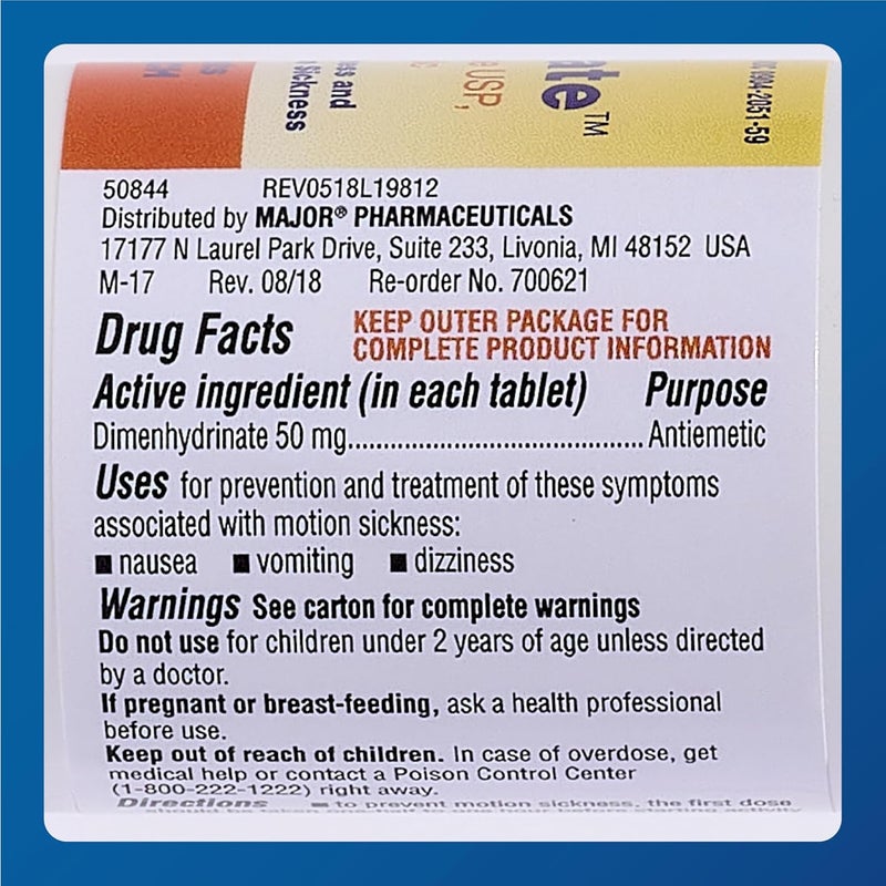 MAJOR Driminate - Dimenhydrinate 50mg Motion Sickness Tablets - Anti-Nausea Medicine - 100 Count - Image 5
