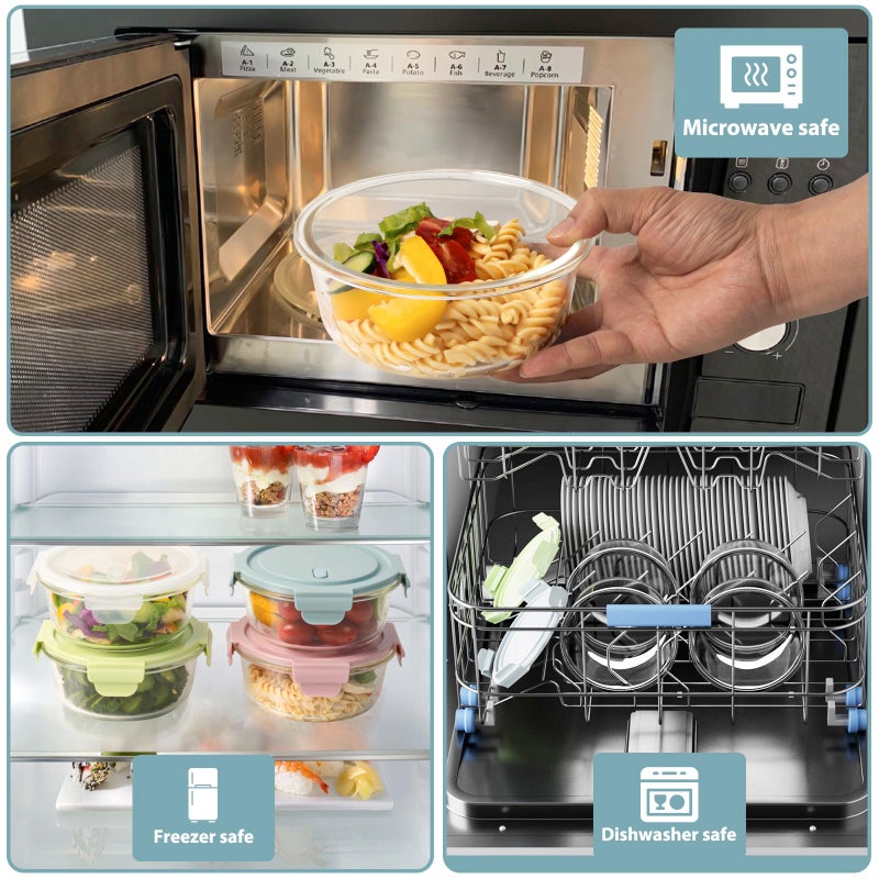 Freshmage 20oz Food Storage Containers with lids Set, Airtight 2.5 Cup Glass Meal Prep Containers, Heat-Resistant BPA-Free Glass Containers for Soup Leftover, Microwave, Dishwasher Freezer Safe (4 Packs) - Image 4