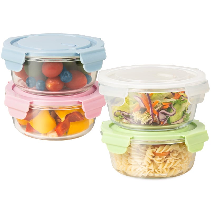 Freshmage 20oz Food Storage Containers with lids Set, Airtight 2.5 Cup Glass Meal Prep Containers, Heat-Resistant BPA-Free Glass Containers for Soup Leftover, Microwave, Dishwasher Freezer Safe (4 Packs) - Image 1