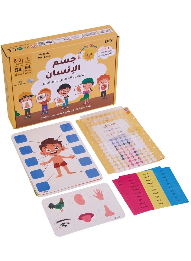 Montessori Arabic Early Education Card Games, Face, Body and Senses Exploration Interactive Learning Cards Kit, Arabic Learning Toy for Kids  - Image 1