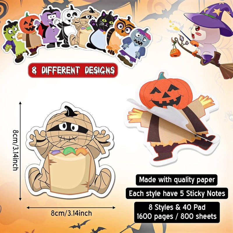 Pajean 800 Sheets Halloween Sticky Notes 40 Pads Spooky Fun Pumpkin Ghost Cat Weird Aesthetic for Office Supplies Kids Gift Party Decoration Favor 315 x inches - Image 2