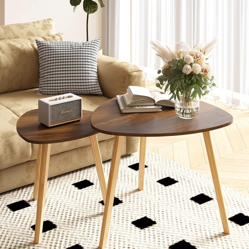 BAMEOS Bamboo Nesting Triangle End Table,Set of 2 Side Table Modern Minimalist Coffee Table for Living Room (Walunt) - Image 1