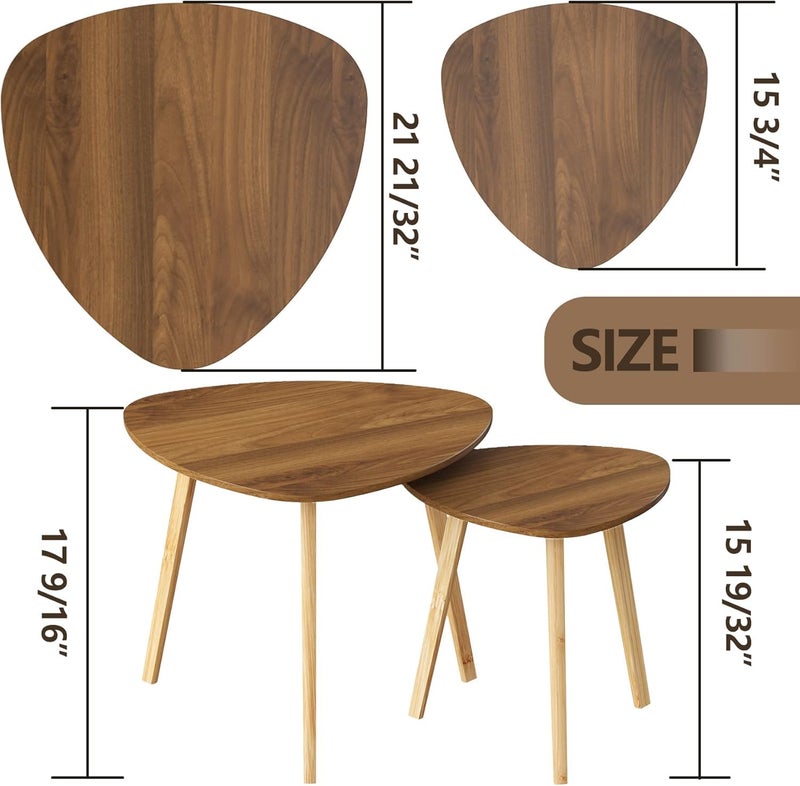 BAMEOS Bamboo Nesting Triangle End Table,Set of 2 Side Table Modern Minimalist Coffee Table for Living Room (Walunt) - Image 2