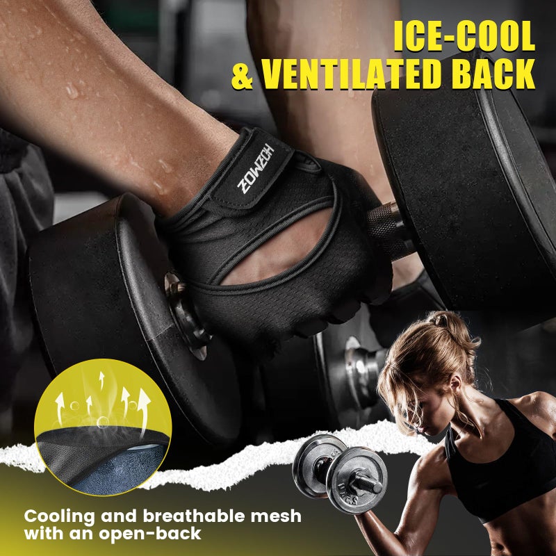 HOZMOZ Ventilated Weight Lifting Gloves, Thick Padded Workout Gym Gloves with Full Palm Protection & Grip & Shock Absorption for Women & Men's Fitness Exercise Training - Image 4