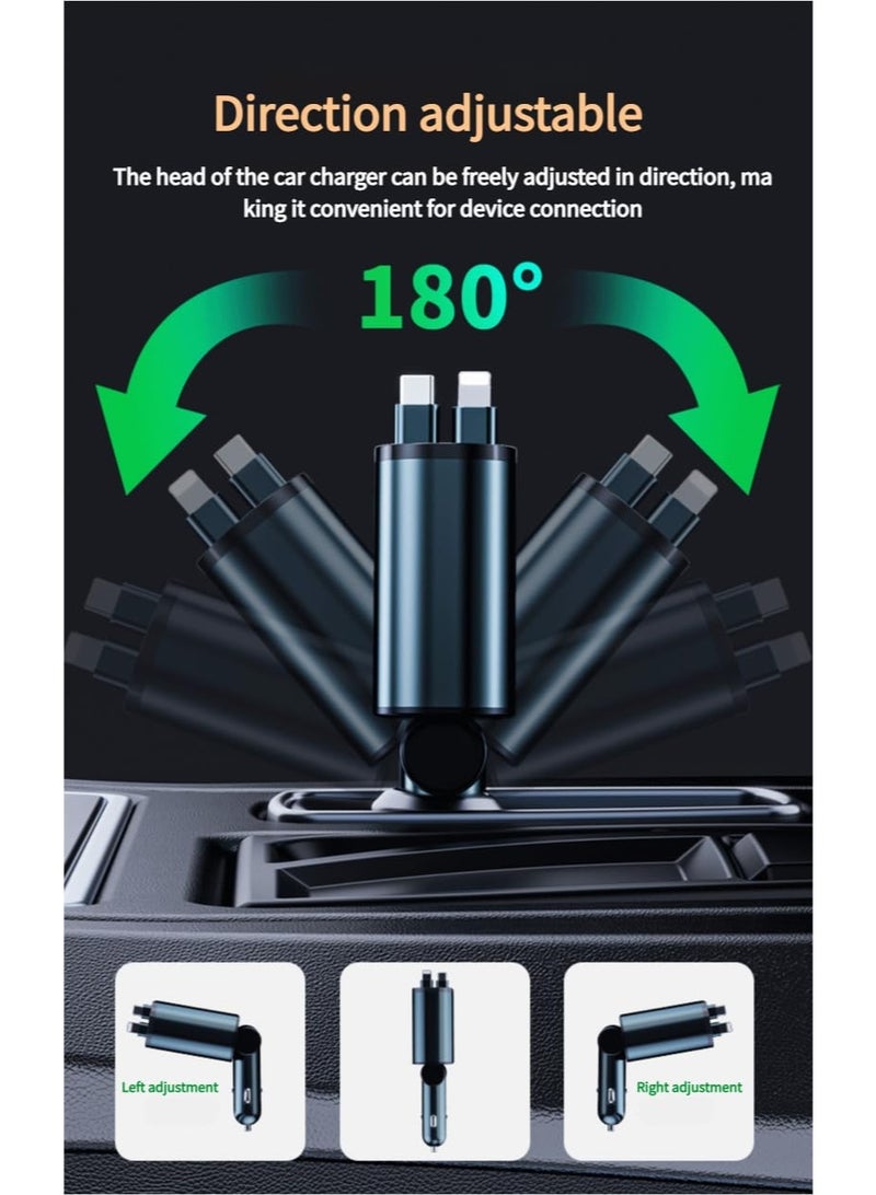 LumsAura 120W Car Charger – Aerospace Aluminum, Dual Retractable Type-C and L Cables, 4-Port Fast Charging with Smart LED Display, and Universal Compatibility (RGB-Black) - Image 3