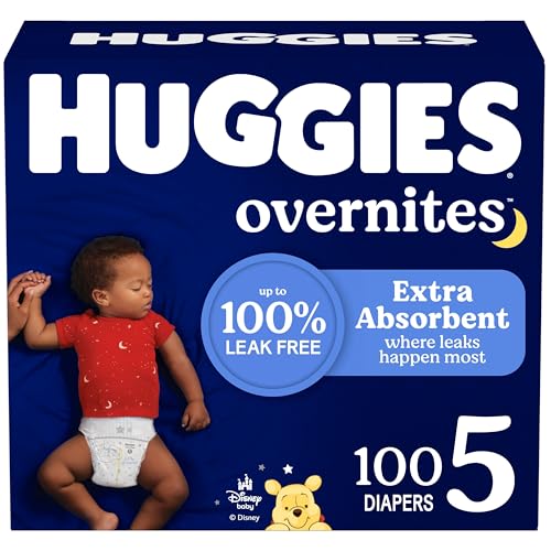 HUGGIES حفاضات هاجيز حجم 5 ليلية للأطفال حفاضات ليلية حجم 5 27 رطل 100 قطعة عبوتين من 50 قد تختلف التعبئة